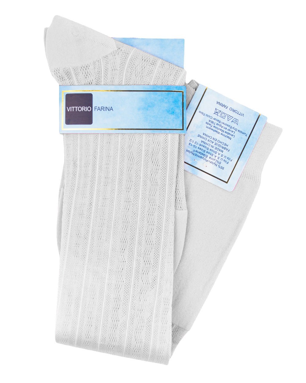 Vittorio Farina Men's Ribbed Shear Nylon Over The Calf Dress Socks - o - c - ivory - 3 - Classy Cufflinks