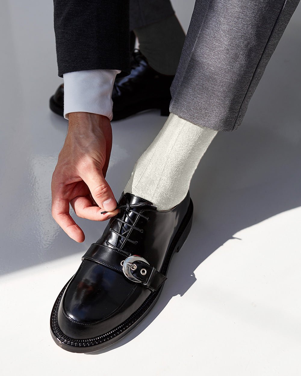 Vittorio Farina Men's Ribbed Shear Nylon Over The Calf Dress Socks - o - c - ivory - 3 - Classy Cufflinks
