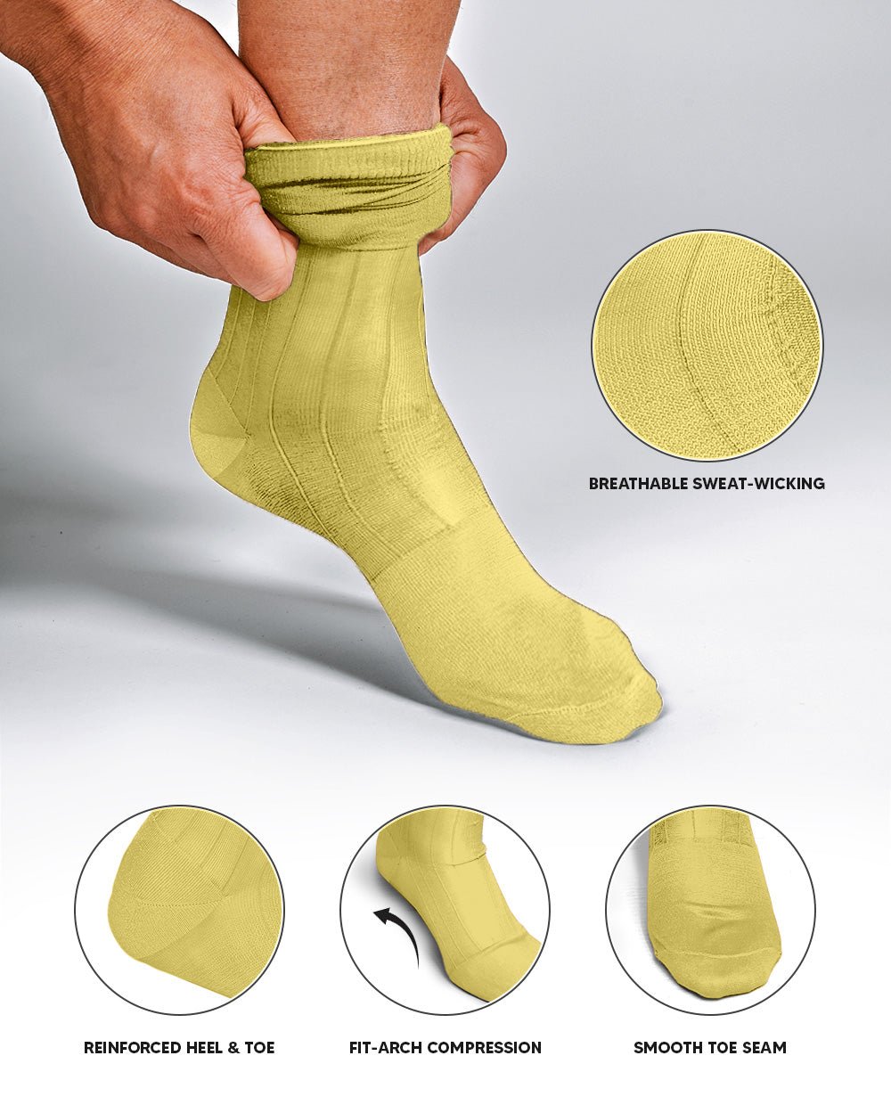 Vittorio Farina Men's Ribbed Shear Nylon Over The Calf Dress Socks - o - c - maize - 3 - Classy Cufflinks