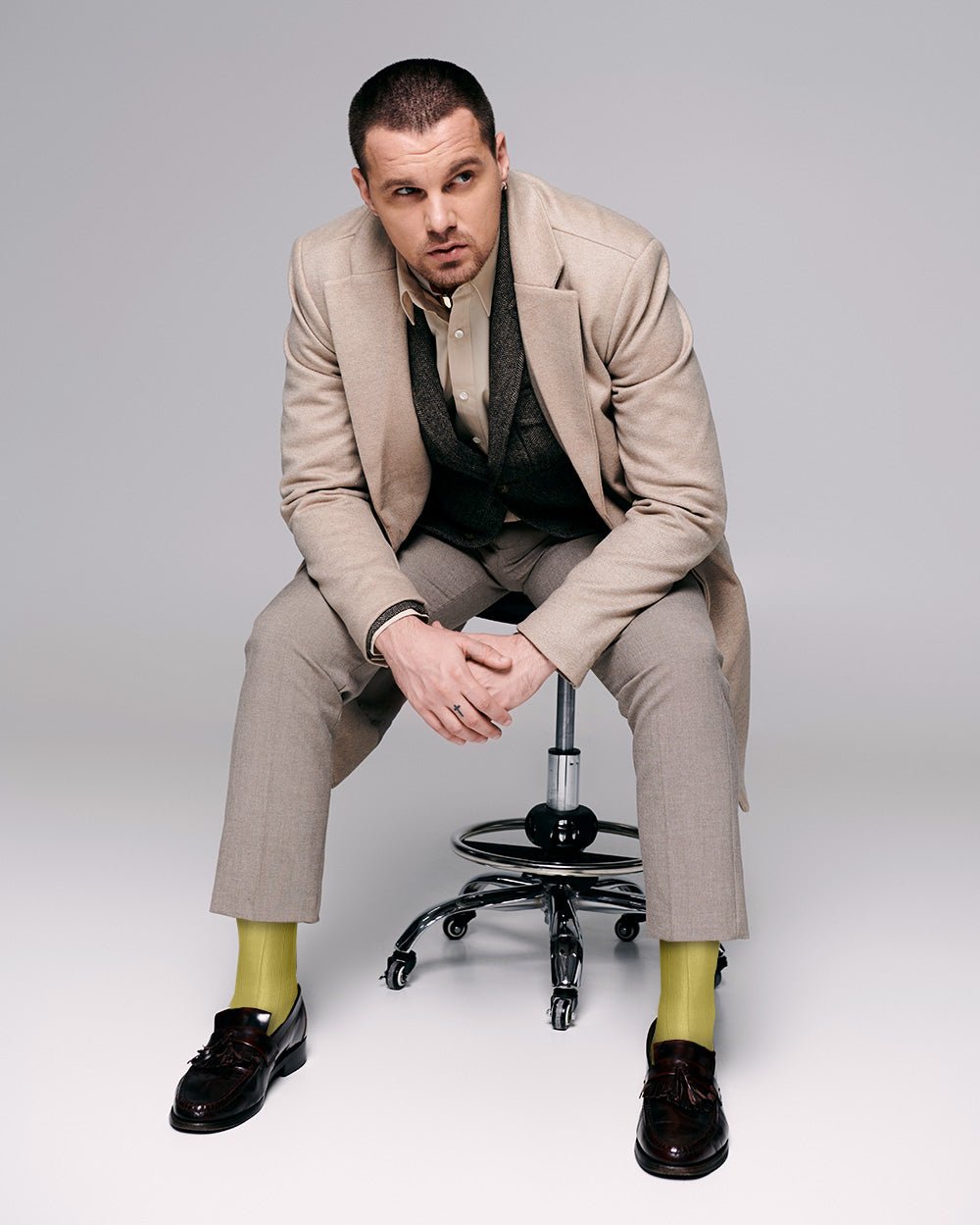 Vittorio Farina Men's Ribbed Shear Nylon Over The Calf Dress Socks - o - c - maize - 3 - Classy Cufflinks