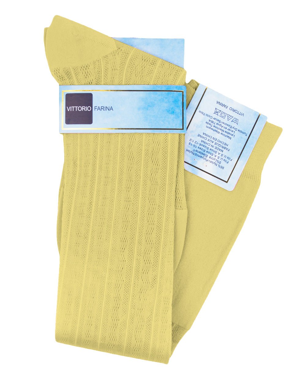 Vittorio Farina Men's Ribbed Shear Nylon Over The Calf Dress Socks - o - c - maize - 3 - Classy Cufflinks