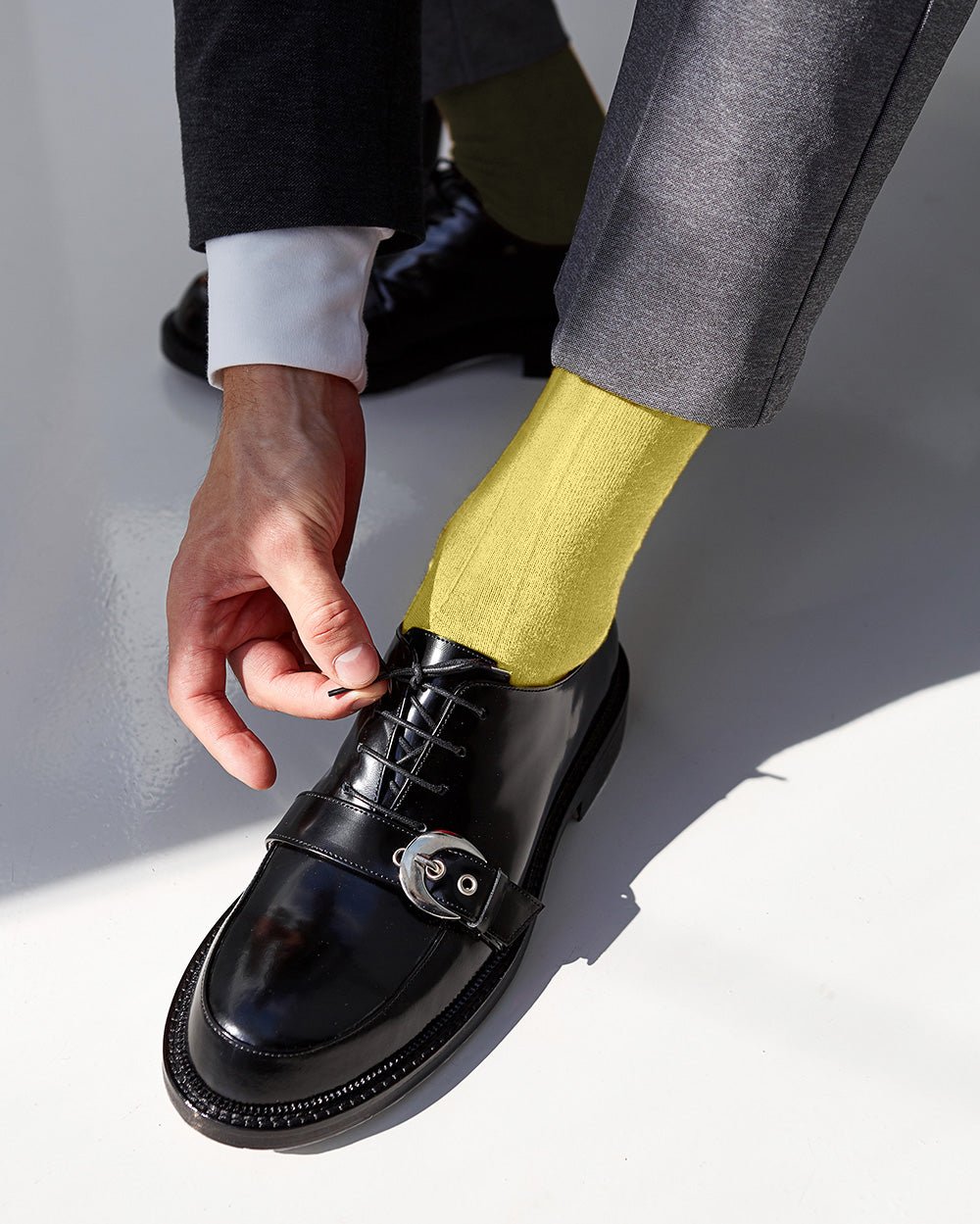 Vittorio Farina Men's Ribbed Shear Nylon Over The Calf Dress Socks - o - c - maize - 3 - Classy Cufflinks