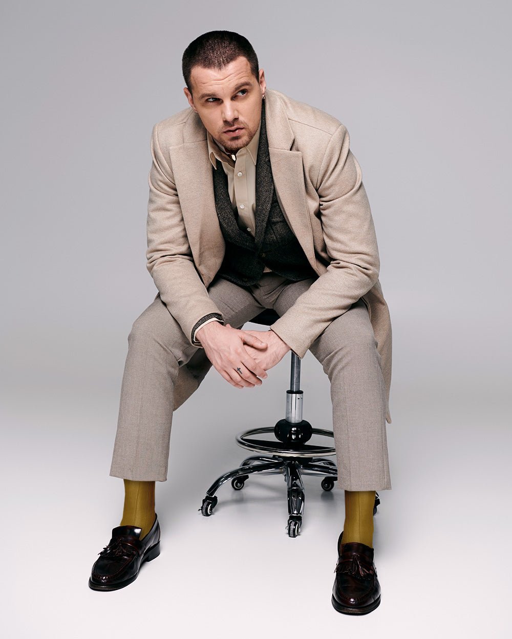 Vittorio Farina Men's Ribbed Shear Nylon Over The Calf Dress Socks - o - c - mustard - 3 - Classy Cufflinks