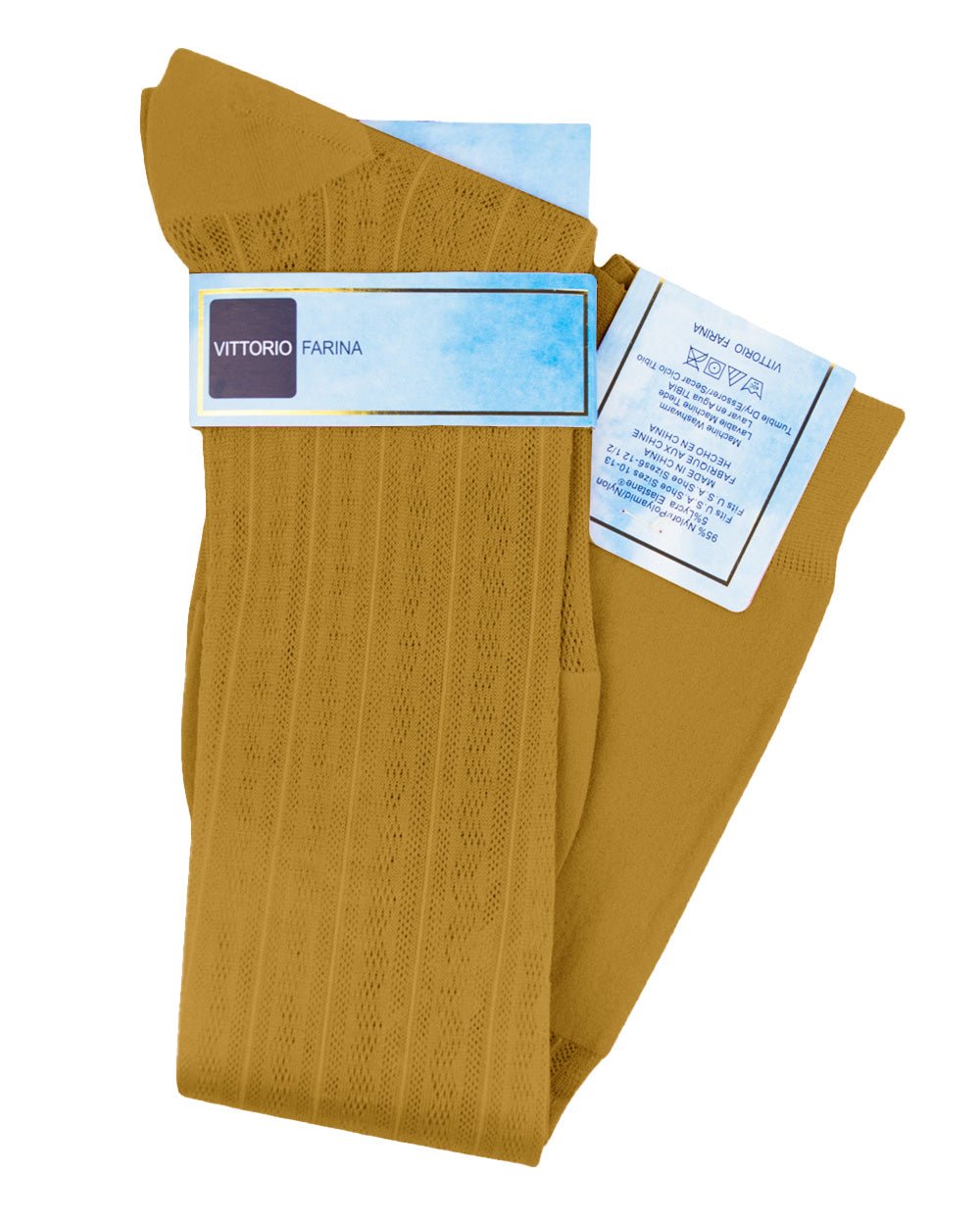 Vittorio Farina Men's Ribbed Shear Nylon Over The Calf Dress Socks - o - c - mustard - 3 - Classy Cufflinks