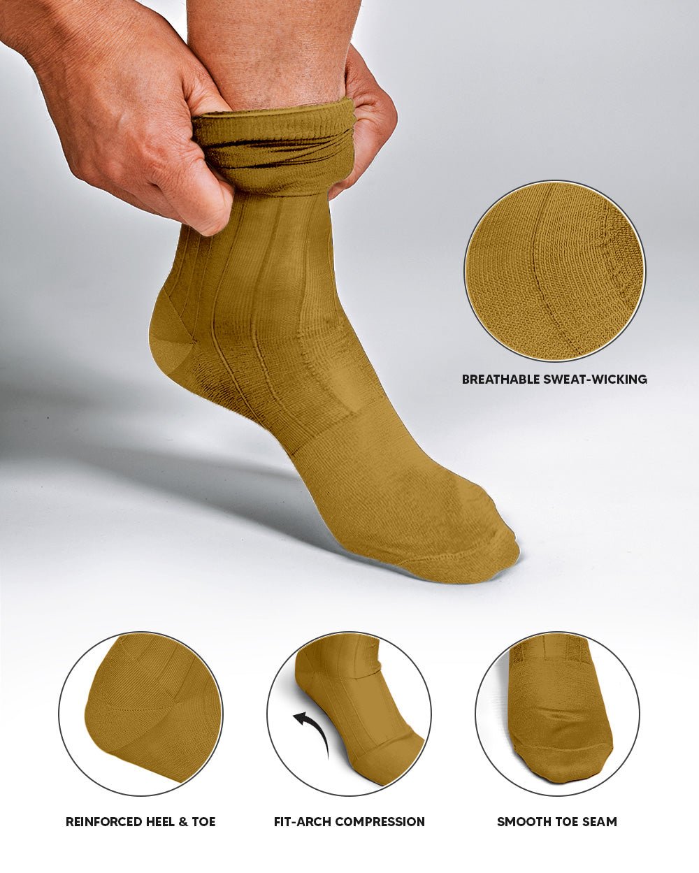 Vittorio Farina Men's Ribbed Shear Nylon Over The Calf Dress Socks - o - c - mustard - 3 - Classy Cufflinks