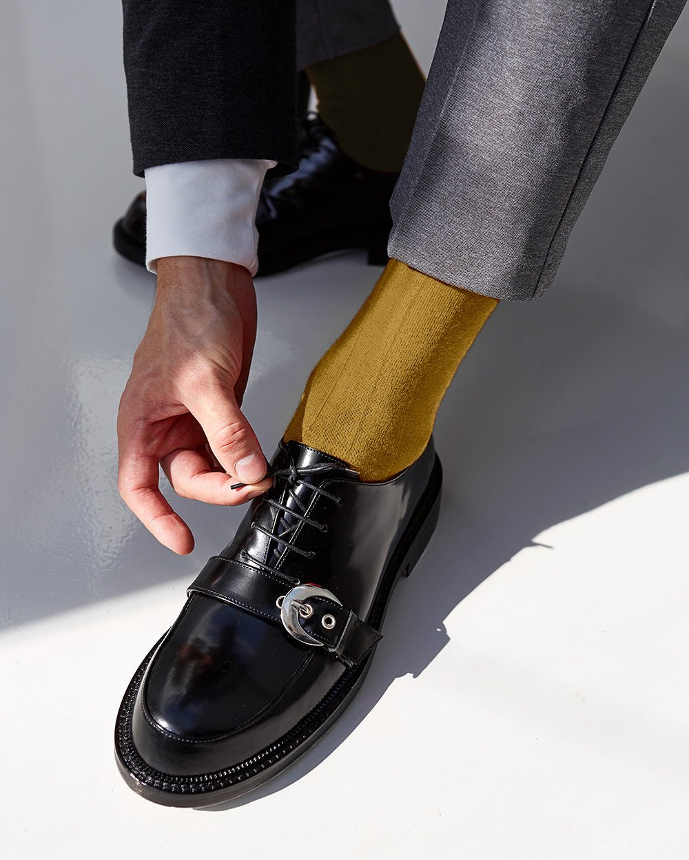 Vittorio Farina Men's Ribbed Shear Nylon Over The Calf Dress Socks - o - c - mustard - 3 - Classy Cufflinks