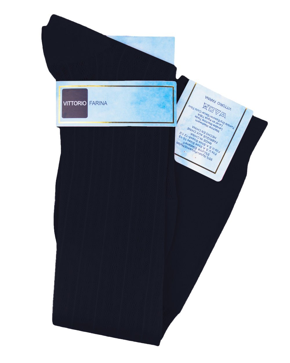 Vittorio Farina Men's Ribbed Shear Nylon Over The Calf Dress Socks - o - c - navy - 3 - Classy Cufflinks