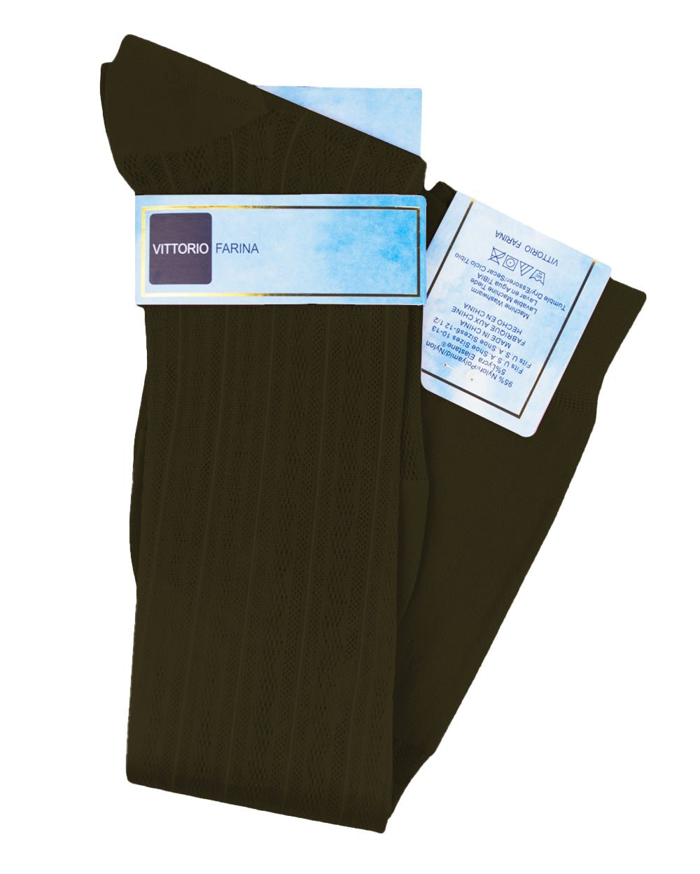 Vittorio Farina Men's Ribbed Shear Nylon Over The Calf Dress Socks - o - c - olive - 3 - Classy Cufflinks