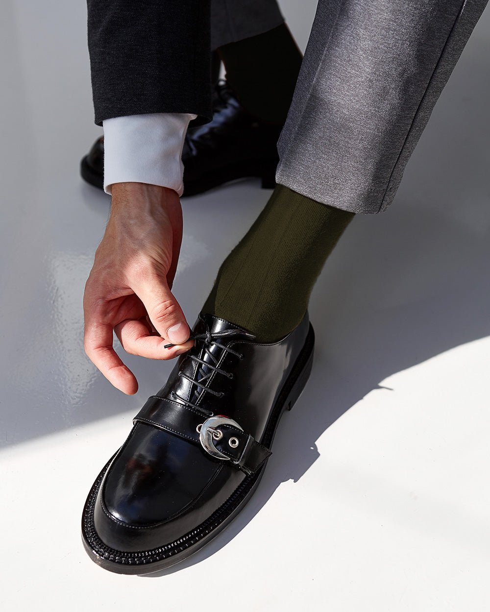 Vittorio Farina Men's Ribbed Shear Nylon Over The Calf Dress Socks - o - c - olive - 3 - Classy Cufflinks