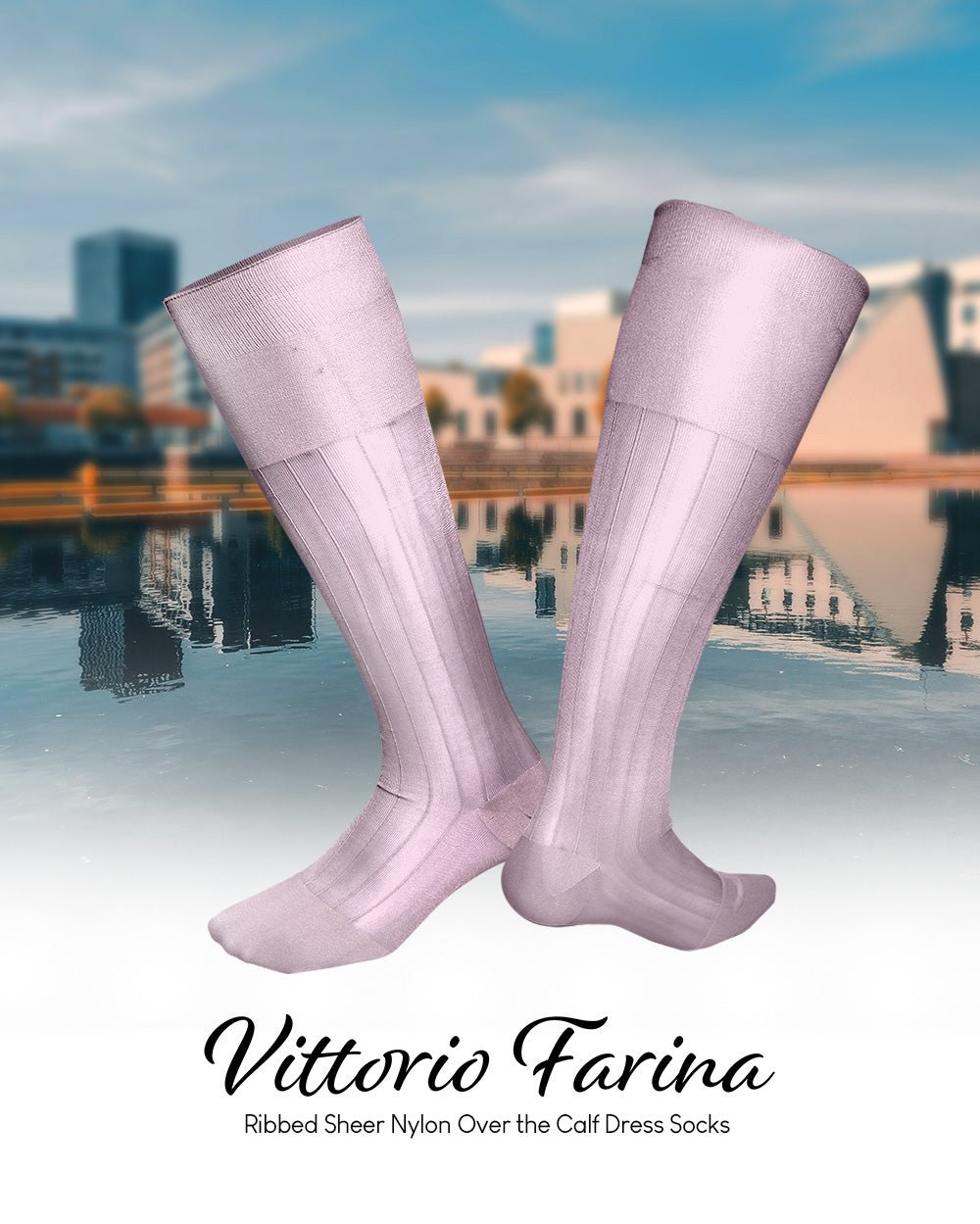 Vittorio Farina Men's Ribbed Shear Nylon Over The Calf Dress Socks - o - c - pink - 3 - Classy Cufflinks
