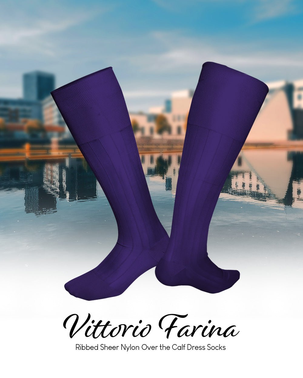Vittorio Farina Men's Ribbed Shear Nylon Over The Calf Dress Socks - o - c - purple - 3 - Classy Cufflinks