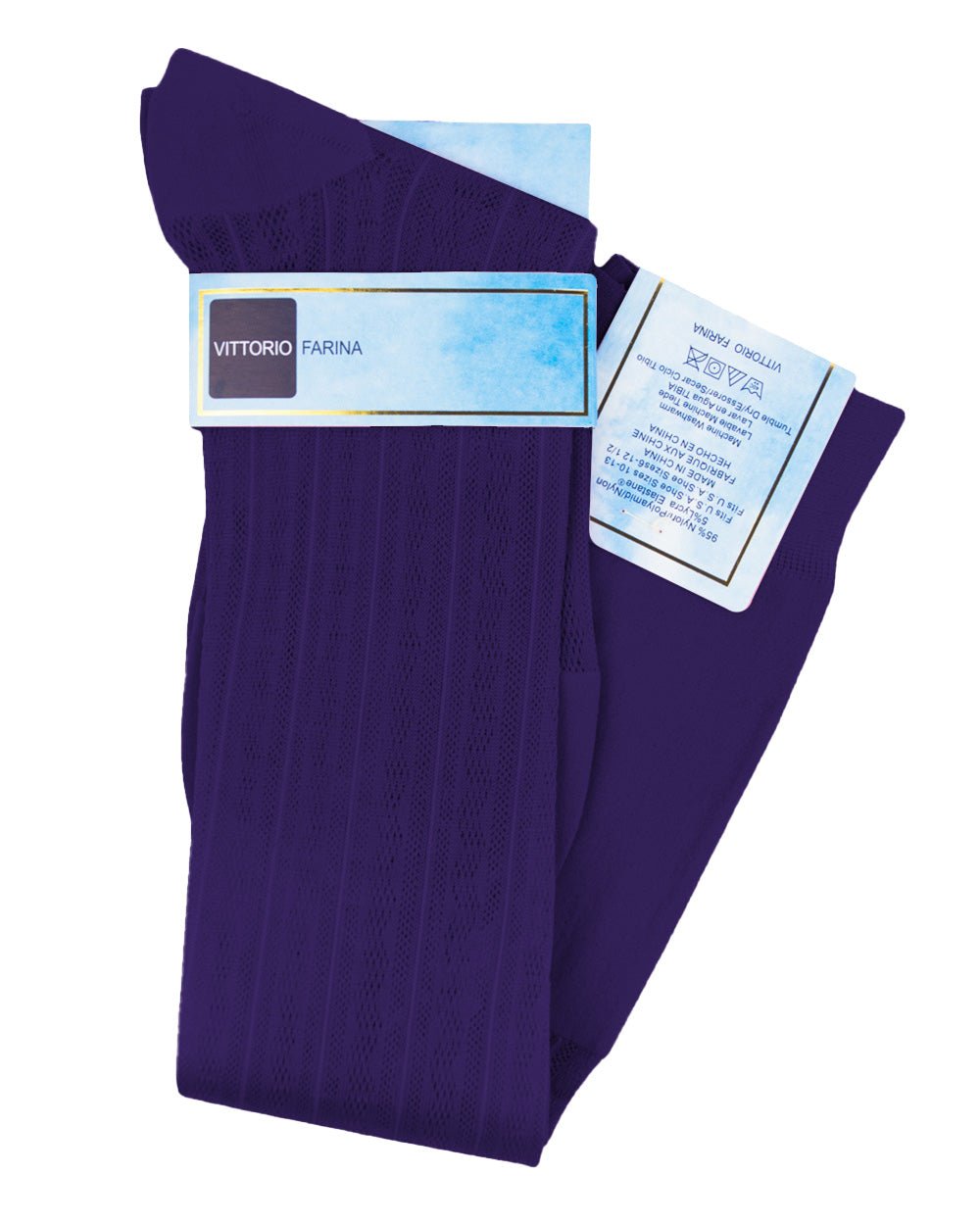 Vittorio Farina Men's Ribbed Shear Nylon Over The Calf Dress Socks - o - c - purple - 3 - Classy Cufflinks