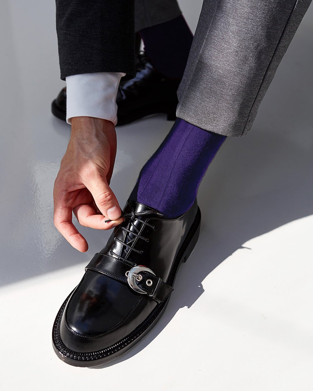 Vittorio Farina Men's Ribbed Shear Nylon Over The Calf Dress Socks - o - c - purple - 3 - Classy Cufflinks