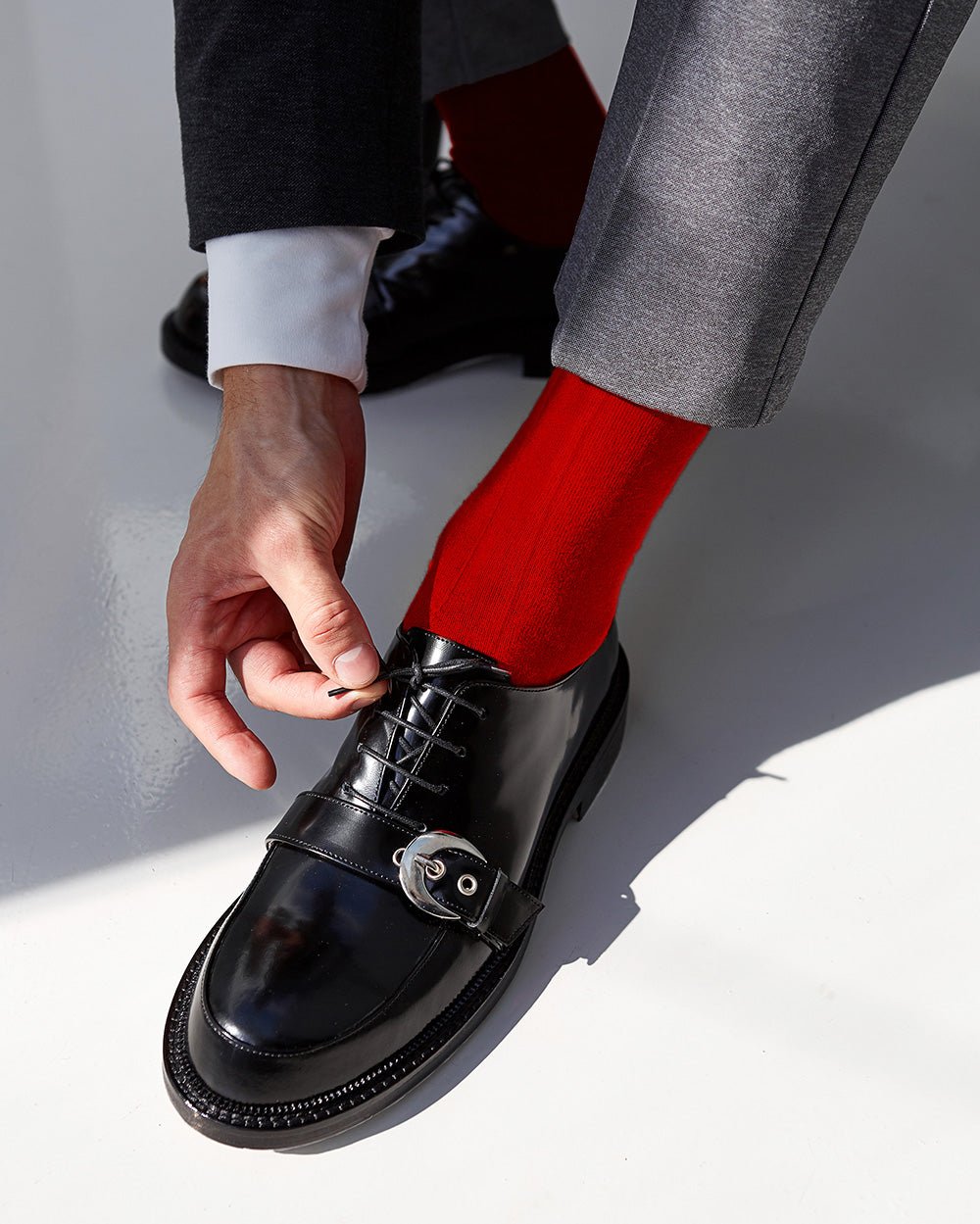 Vittorio Farina Men's Ribbed Shear Nylon Over The Calf Dress Socks - o - c - red - 3 - Classy Cufflinks
