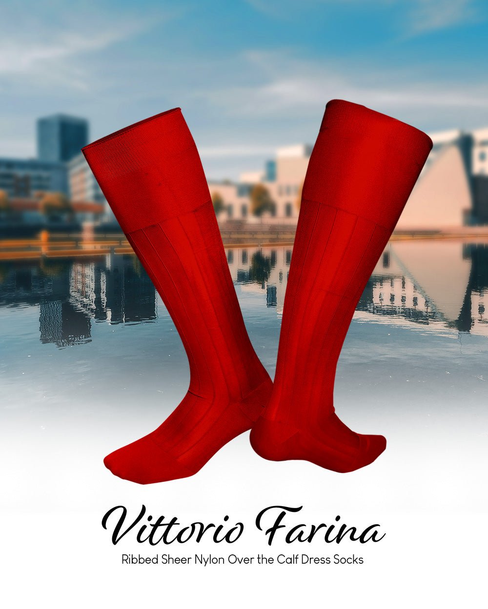 Vittorio Farina Men's Ribbed Shear Nylon Over The Calf Dress Socks - o - c - red - 3 - Classy Cufflinks