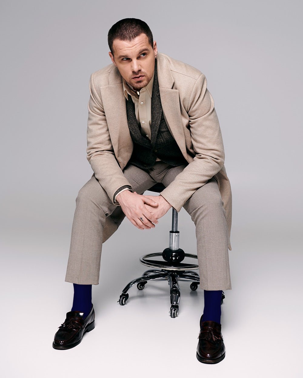 Vittorio Farina Men's Ribbed Shear Nylon Over The Calf Dress Socks - o - c - royal - 3 - Classy Cufflinks