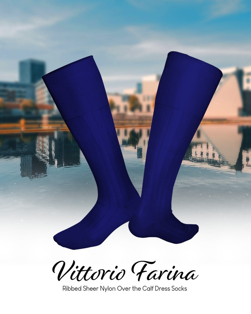 Vittorio Farina Men's Ribbed Shear Nylon Over The Calf Dress Socks - o - c - royal - 3 - Classy Cufflinks