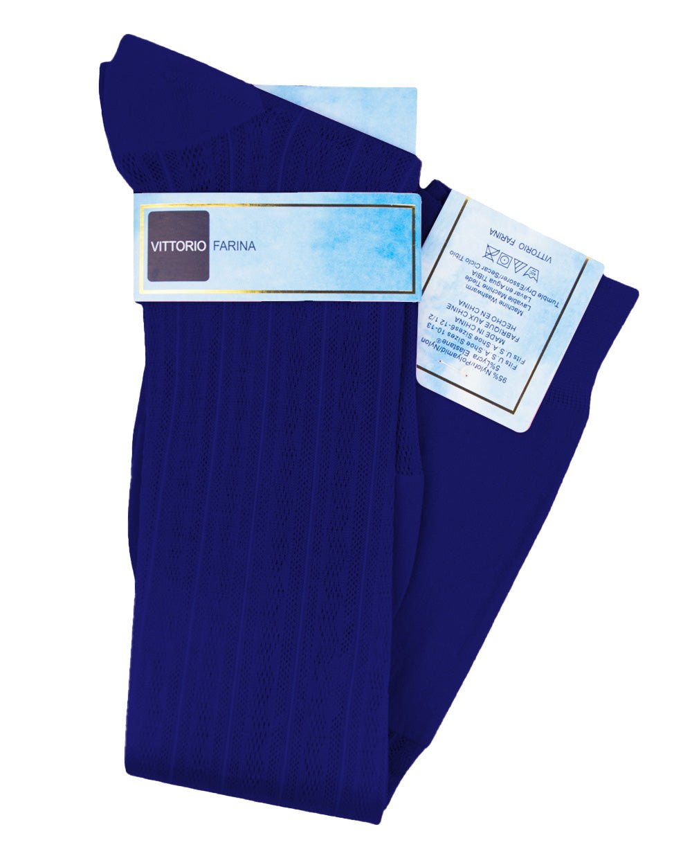 Vittorio Farina Men's Ribbed Shear Nylon Over The Calf Dress Socks - o - c - royal - 3 - Classy Cufflinks
