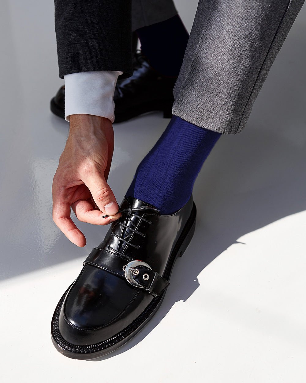 Vittorio Farina Men's Ribbed Shear Nylon Over The Calf Dress Socks - o - c - royal - 3 - Classy Cufflinks