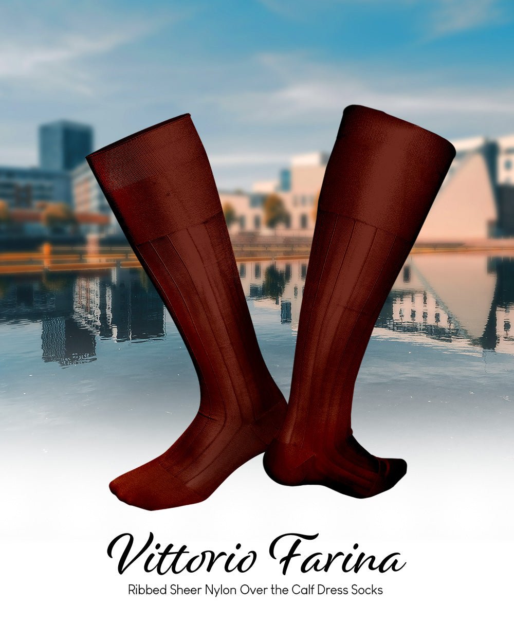 Vittorio Farina Men's Ribbed Shear Nylon Over The Calf Dress Socks - o - c - royal - 3 - Classy Cufflinks