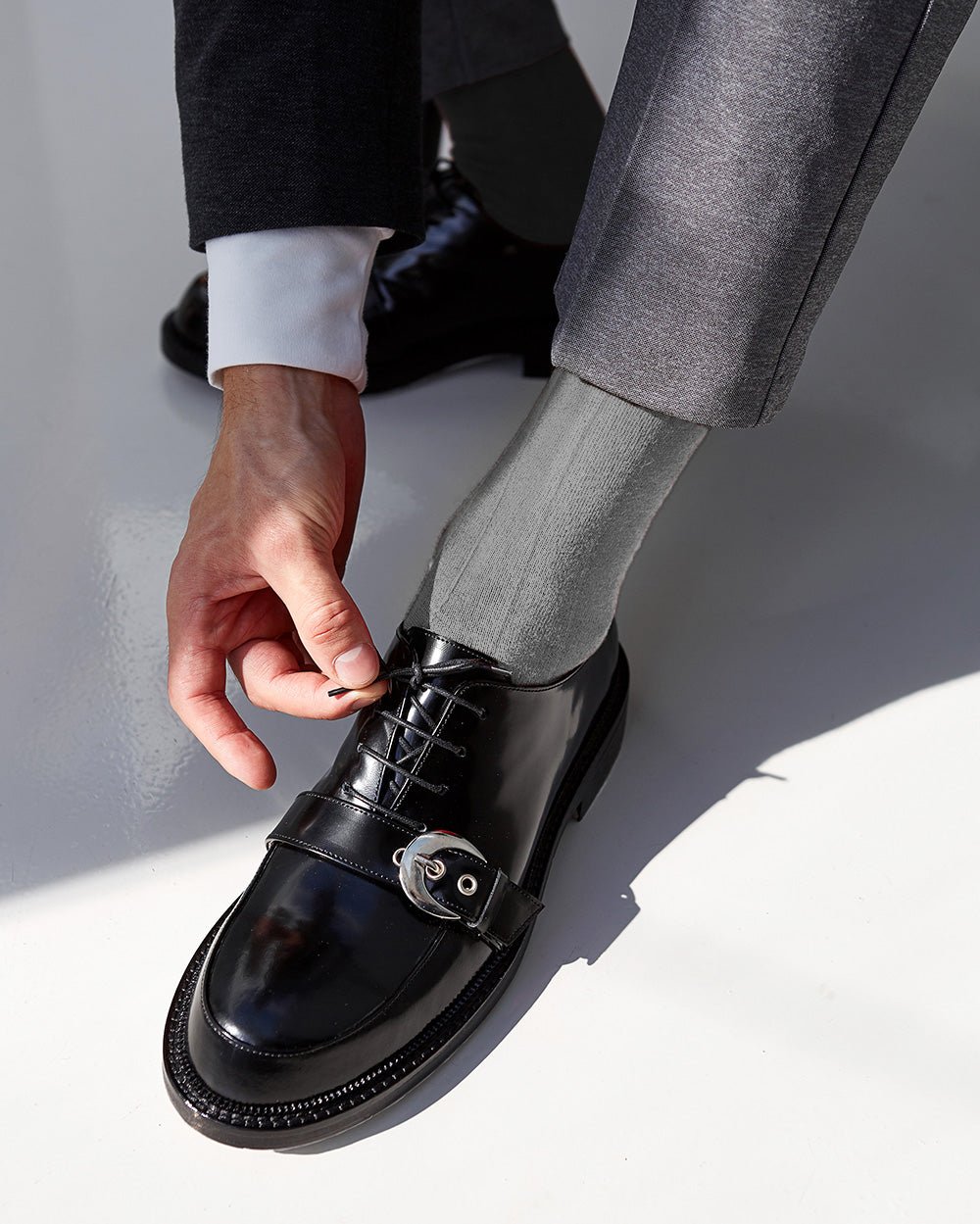 Vittorio Farina Men's Ribbed Shear Nylon Over The Calf Dress Socks - o - c - silver - grey - 3 - Classy Cufflinks