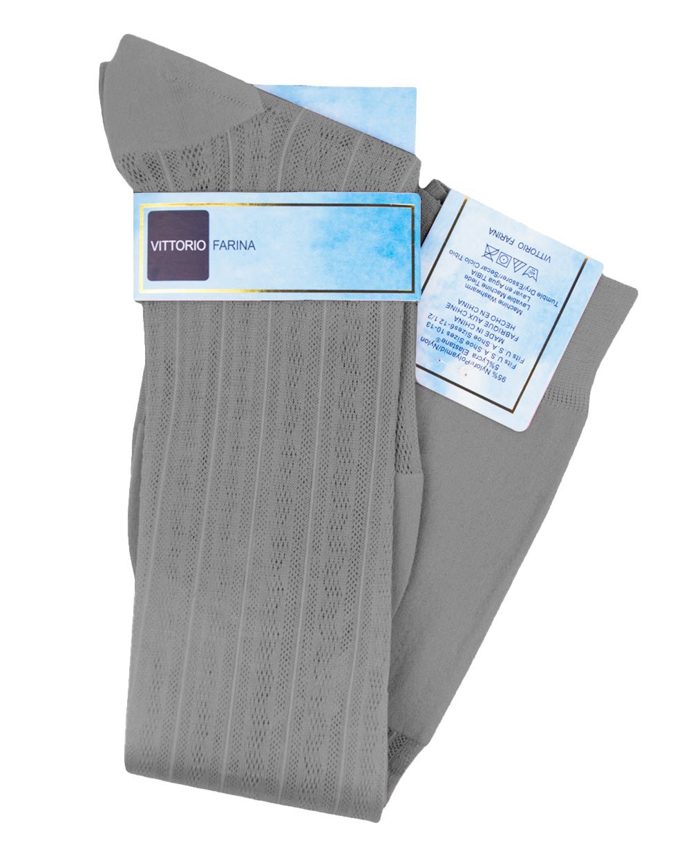 Vittorio Farina Men's Ribbed Shear Nylon Over The Calf Dress Socks - o - c - silver - grey - 3 - Classy Cufflinks