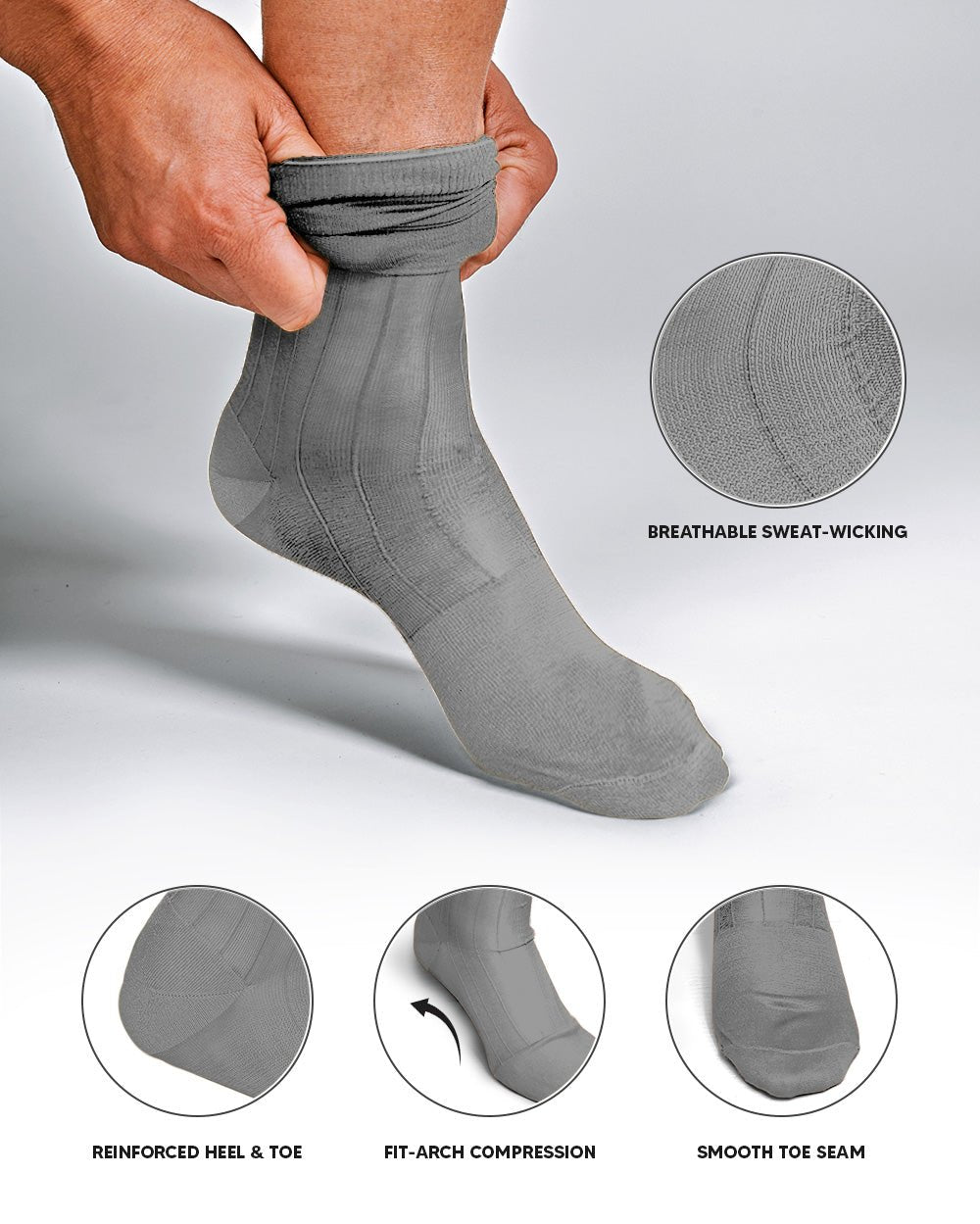 Vittorio Farina Men's Ribbed Shear Nylon Over The Calf Dress Socks - o - c - silver - grey - 3 - Classy Cufflinks