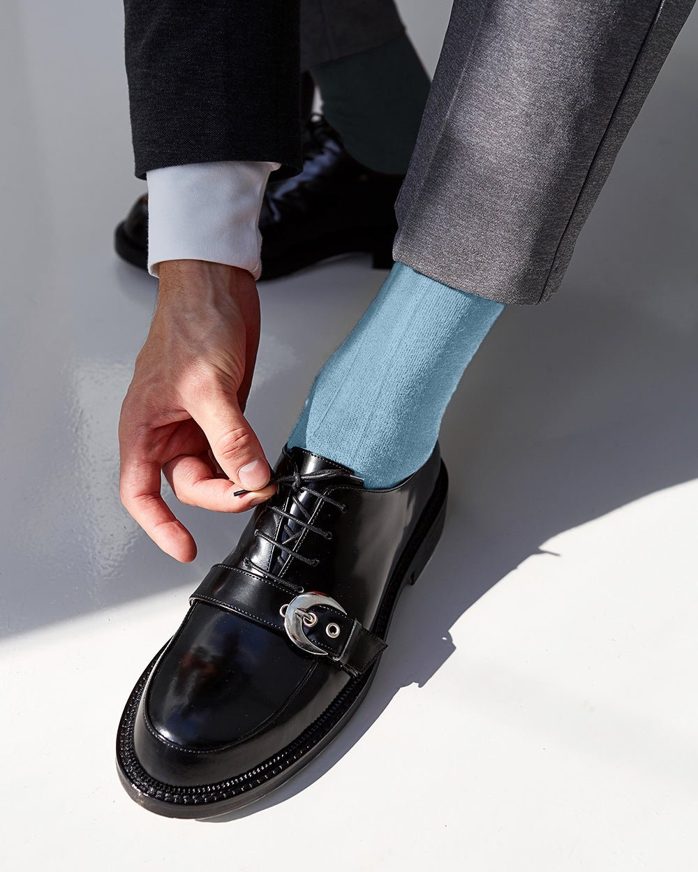 Vittorio Farina Men's Ribbed Shear Nylon Over The Calf Dress Socks - o - c - sky - 12 - Classy Cufflinks