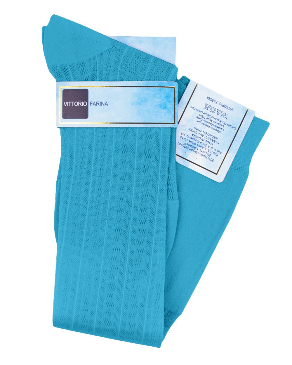 Vittorio Farina Men's Ribbed Shear Nylon Over The Calf Dress Socks - o - c - sky - 3 - Classy Cufflinks