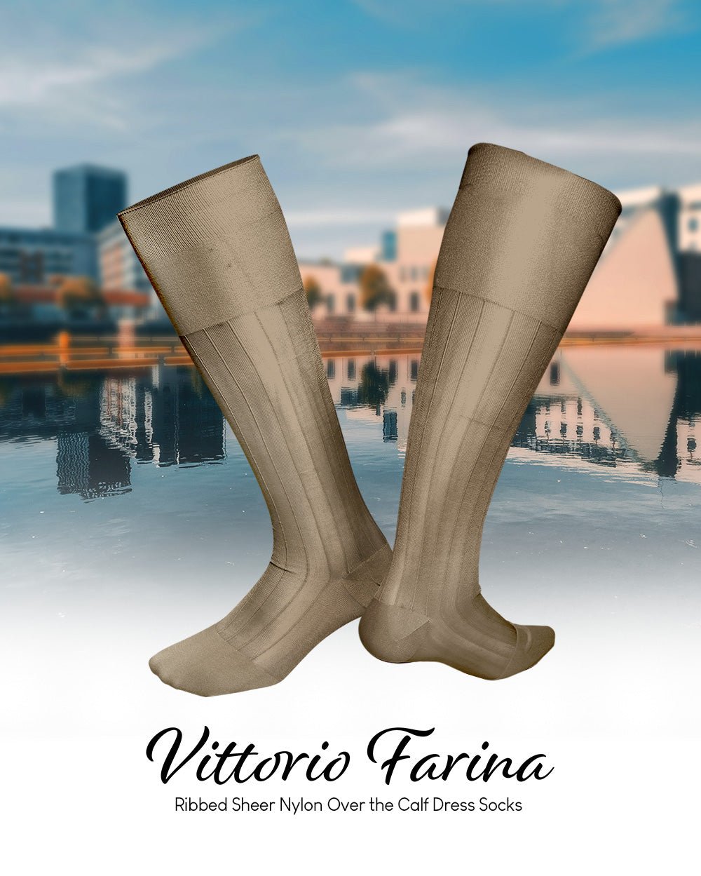 Vittorio Farina Men's Ribbed Shear Nylon Over The Calf Dress Socks - o - c - sky - 3 - Classy Cufflinks