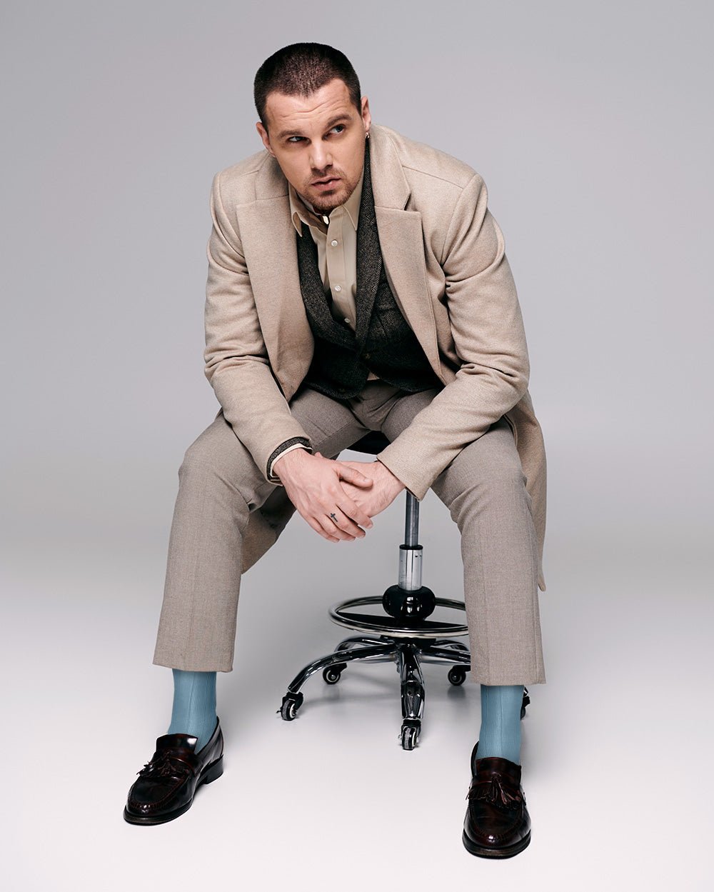 Vittorio Farina Men's Ribbed Shear Nylon Over The Calf Dress Socks - o - c - sky - 3 - Classy Cufflinks