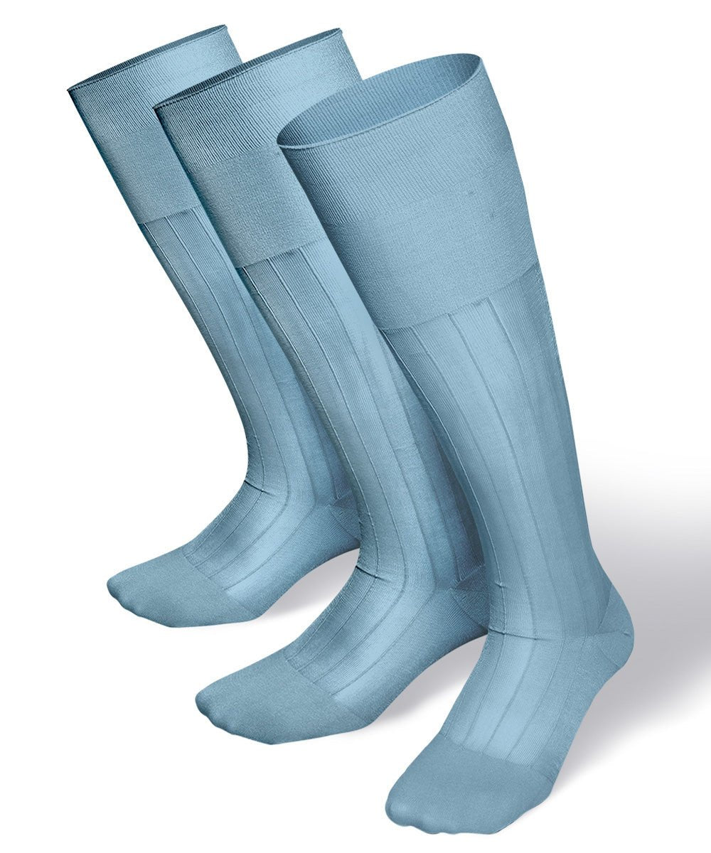 Vittorio Farina Men's Ribbed Shear Nylon Over The Calf Dress Socks - o - c - sky - 3 - Classy Cufflinks