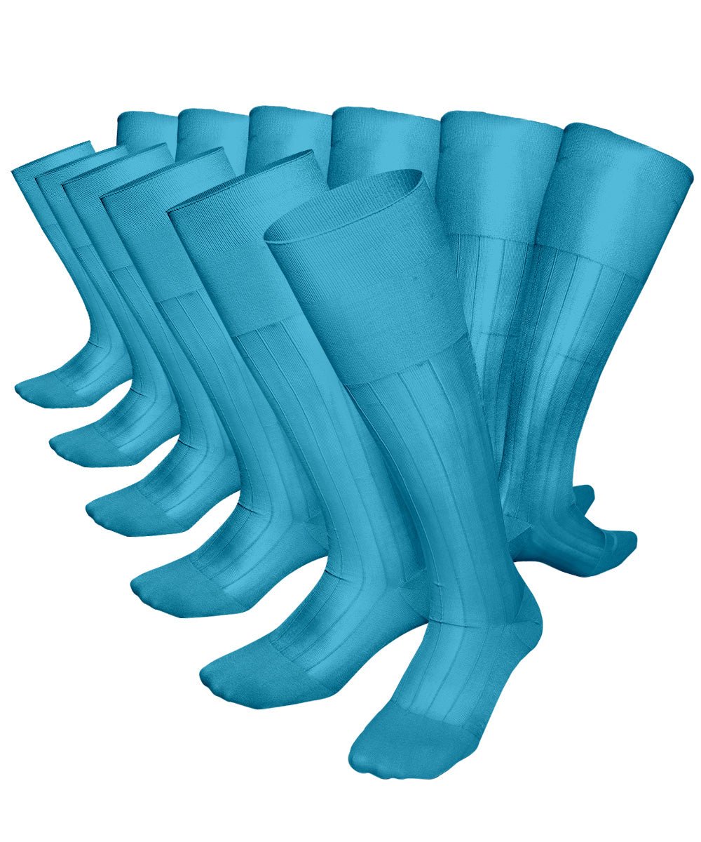 Vittorio Farina Men's Ribbed Shear Nylon Over The Calf Dress Socks - o - c - sky - 3 - Classy Cufflinks