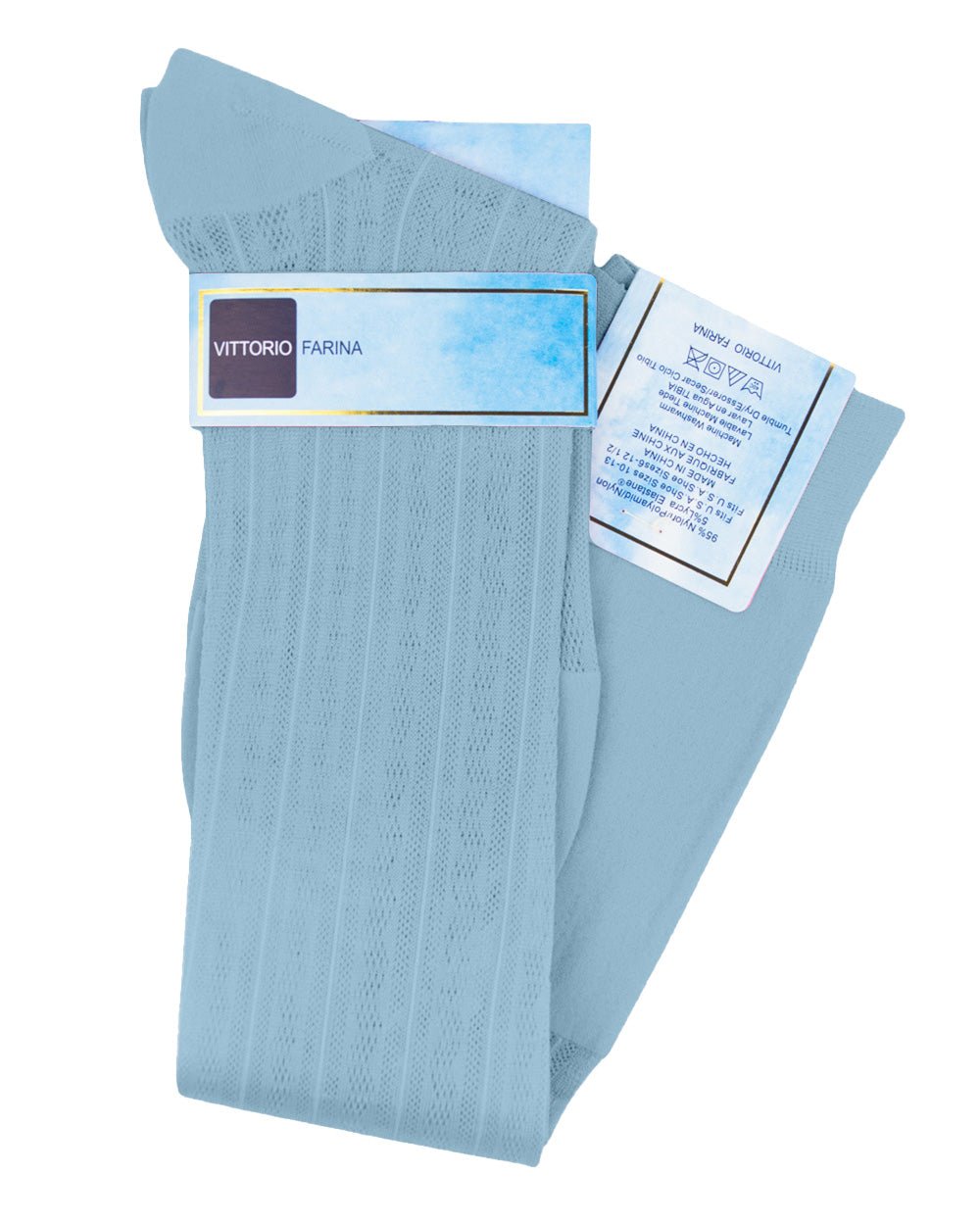 Vittorio Farina Men's Ribbed Shear Nylon Over The Calf Dress Socks - o - c - sky - 3 - Classy Cufflinks