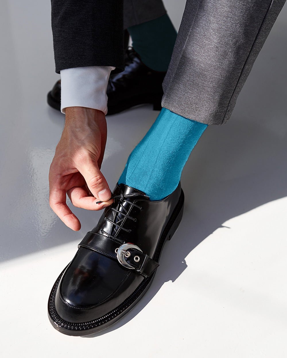 Vittorio Farina Men's Ribbed Shear Nylon Over The Calf Dress Socks - o - c - sky - 3 - Classy Cufflinks