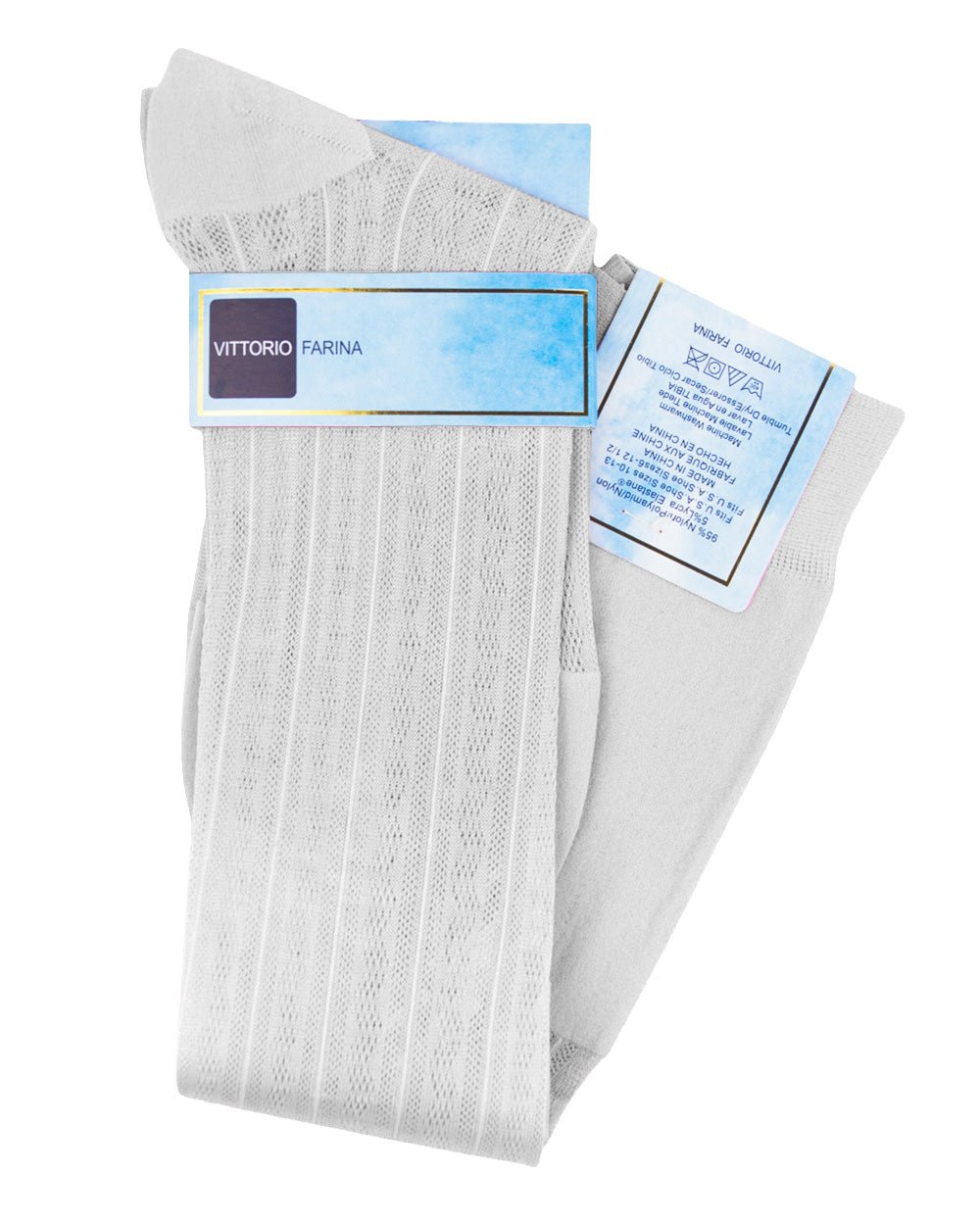 Vittorio Farina Men's Ribbed Shear Nylon Over The Calf Dress Socks - o - c - white - 3 - Classy Cufflinks