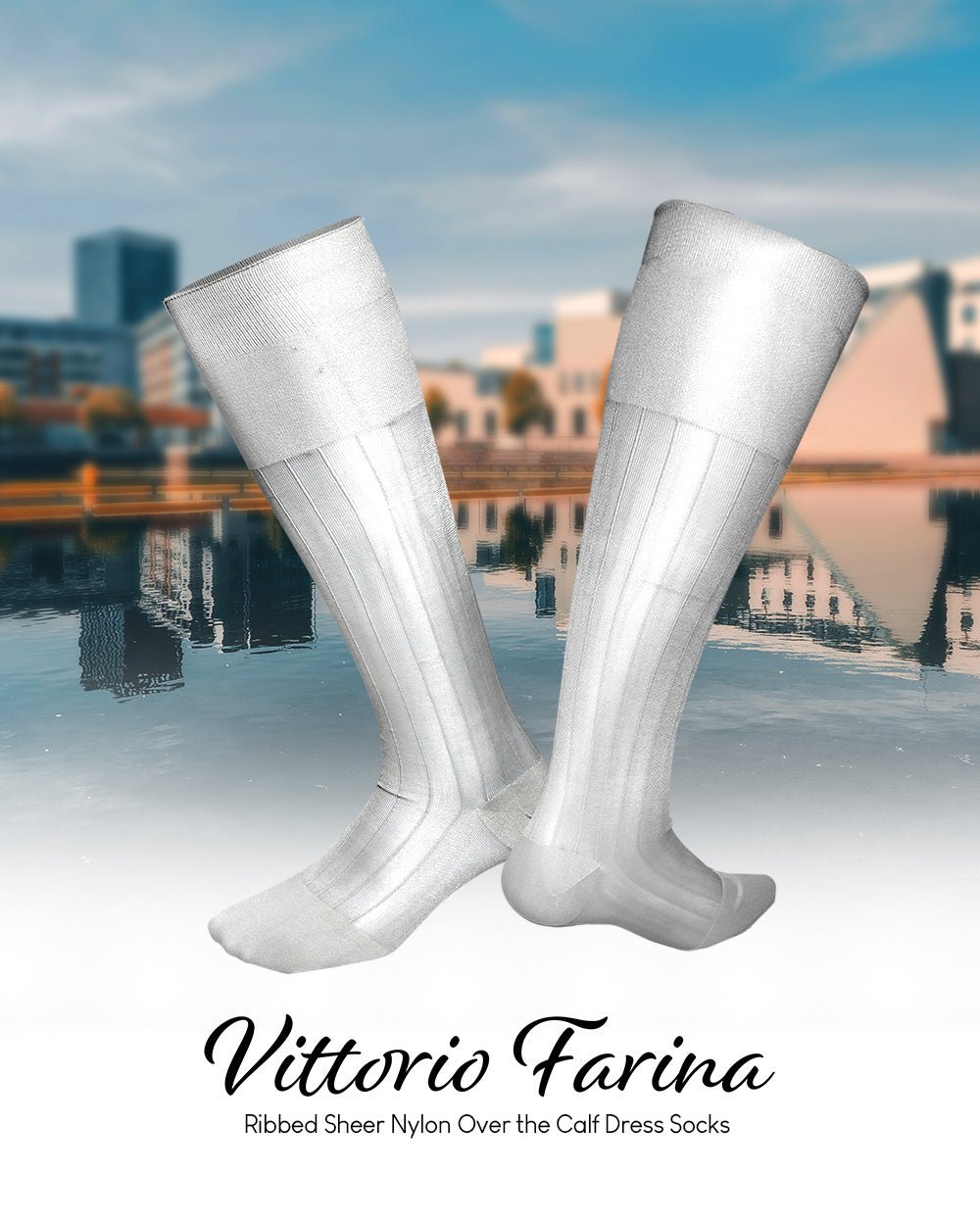 Vittorio Farina Men's Ribbed Shear Nylon Over The Calf Dress Socks - o - c - white - 3 - Classy Cufflinks