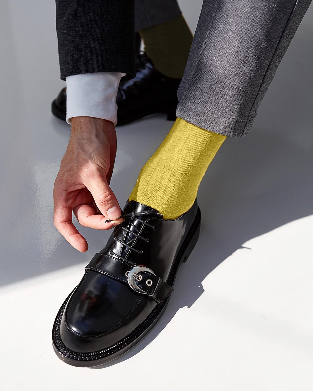Vittorio Farina Men's Ribbed Shear Nylon Over The Calf Dress Socks - o - c - yellow - 3 - Classy Cufflinks