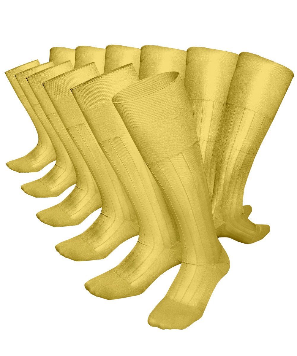 Vittorio Farina Men's Ribbed Shear Nylon Over The Calf Dress Socks - o - c - yellow - 3 - Classy Cufflinks