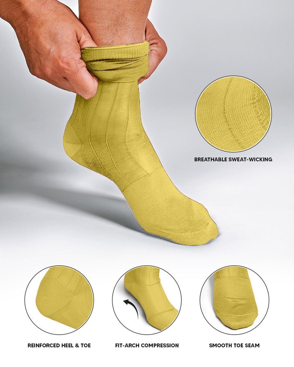Vittorio Farina Men's Ribbed Shear Nylon Over The Calf Dress Socks - o - c - yellow - 3 - Classy Cufflinks