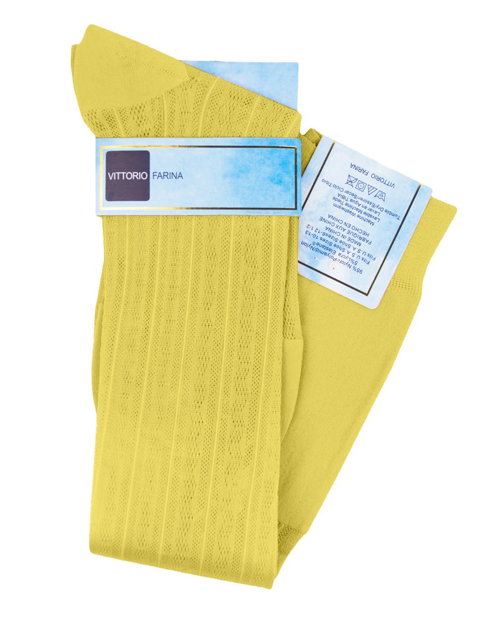 Vittorio Farina Men's Ribbed Shear Nylon Over The Calf Dress Socks - o - c - yellow - 3 - Classy Cufflinks
