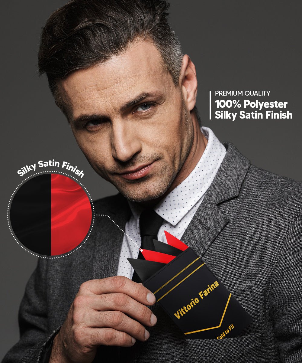 Vittorio Farina Pre - Folded Pocket Square (Two - Tone) - PS - PREFOLD_BLACK - RED - Classy Cufflinks