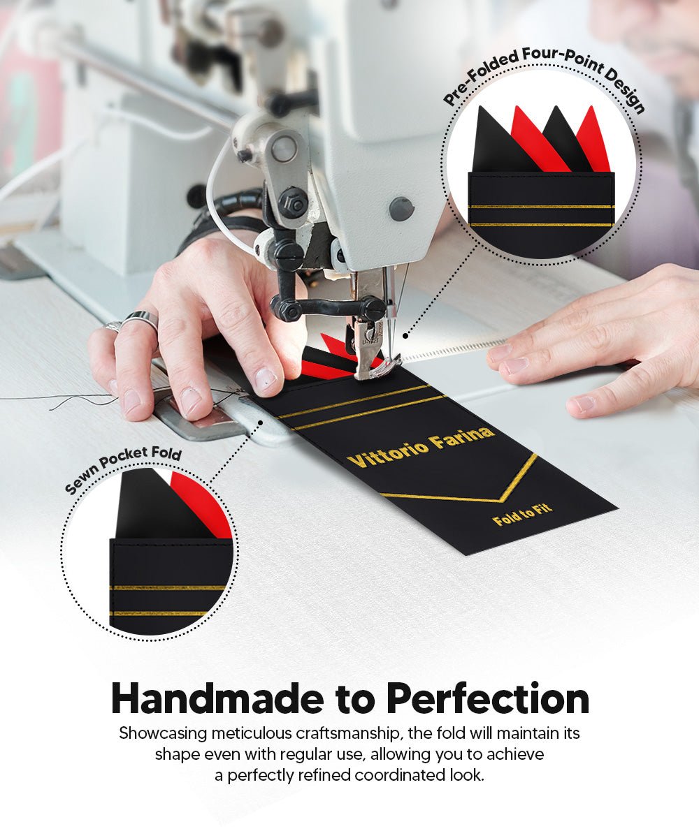Vittorio Farina Pre - Folded Pocket Square (Two - Tone) - PS - PREFOLD_BLACK - RED - Classy Cufflinks