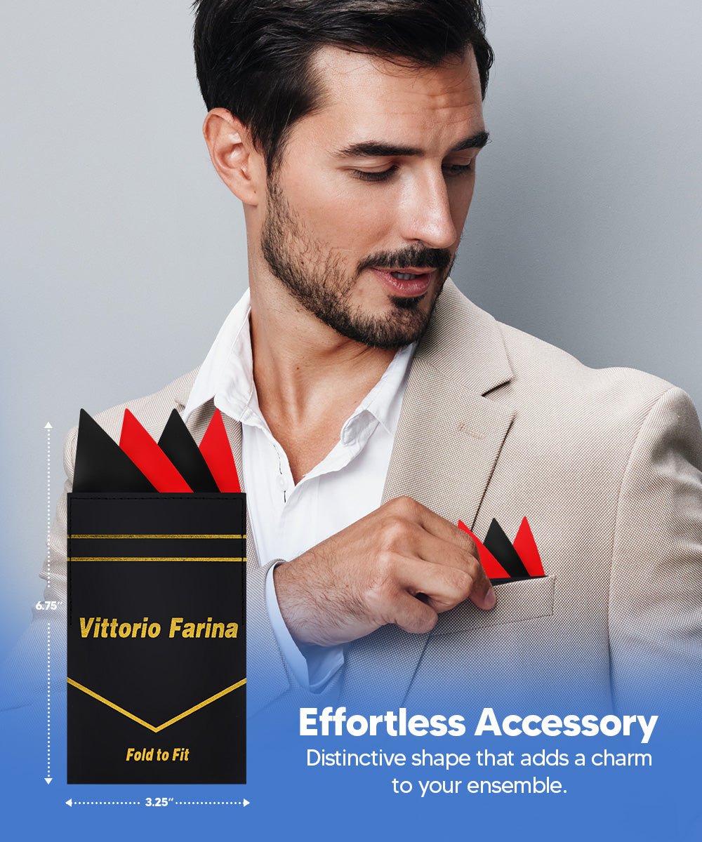 Vittorio Farina Pre - Folded Pocket Square (Two - Tone) - PS - PREFOLD_BLACK - RED - Classy Cufflinks