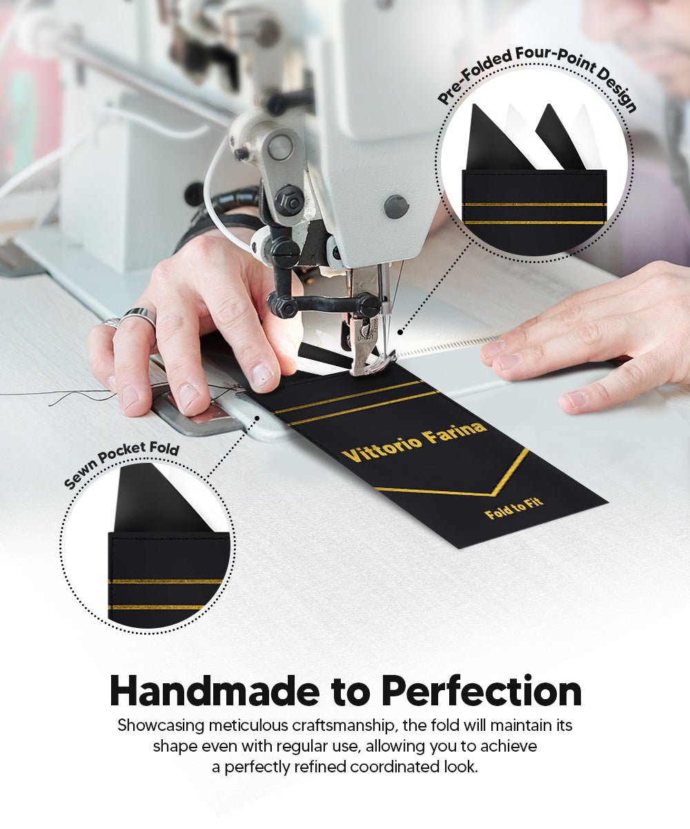 Vittorio Farina Pre - Folded Pocket Square (Two - Tone) - PS - PREFOLD_BLACK - WHITE - Classy Cufflinks