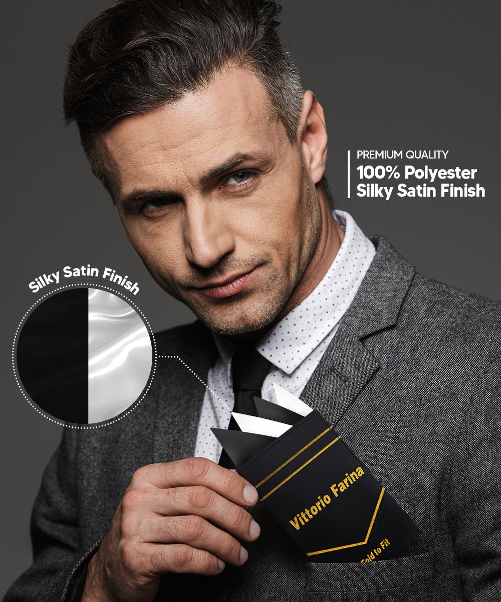 Vittorio Farina Pre - Folded Pocket Square (Two - Tone) - PS - PREFOLD_BLACK - WHITE - Classy Cufflinks