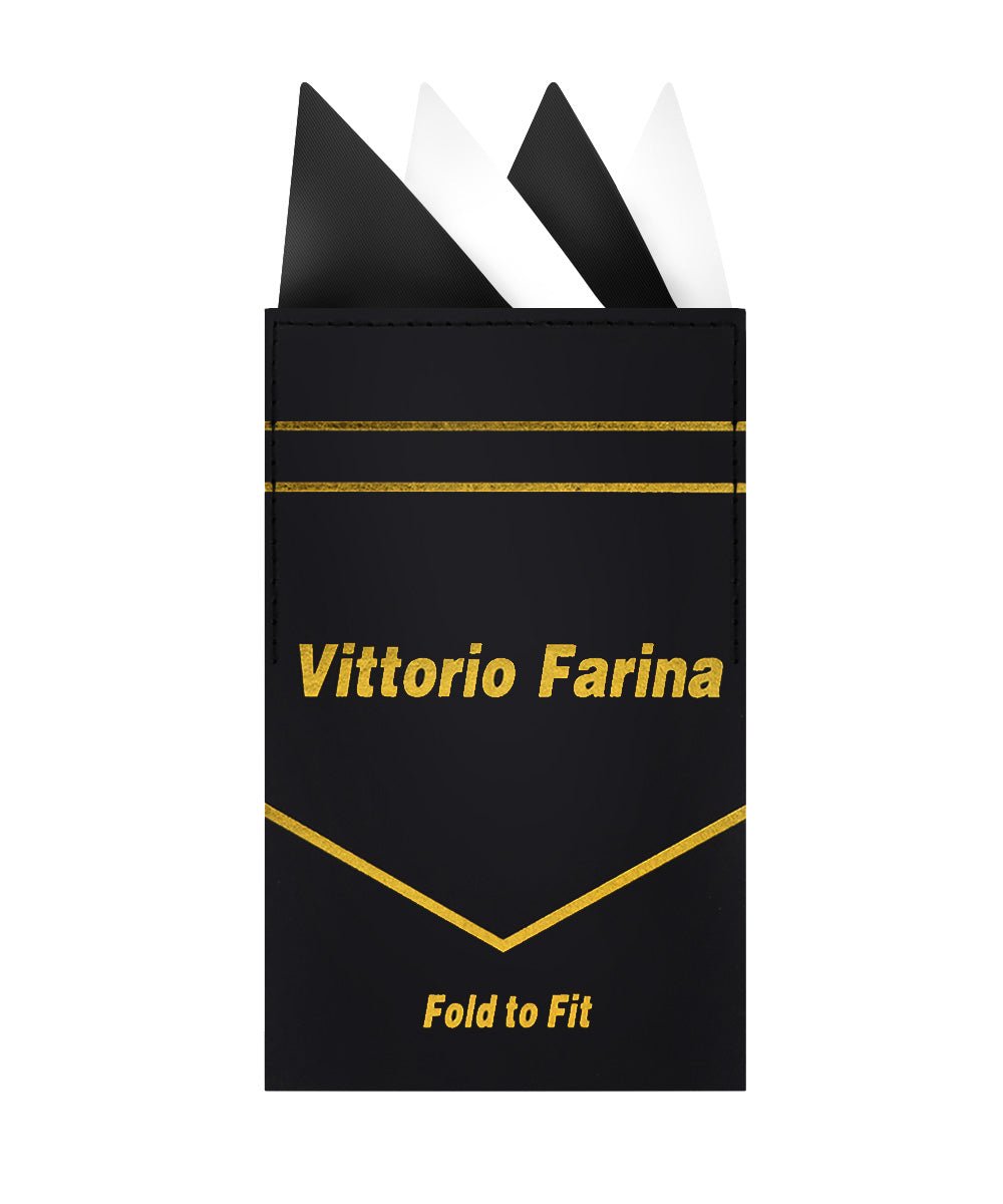 Vittorio Farina Pre - Folded Pocket Square (Two - Tone) - PS - PREFOLD_BLACK - WHITE - Classy Cufflinks
