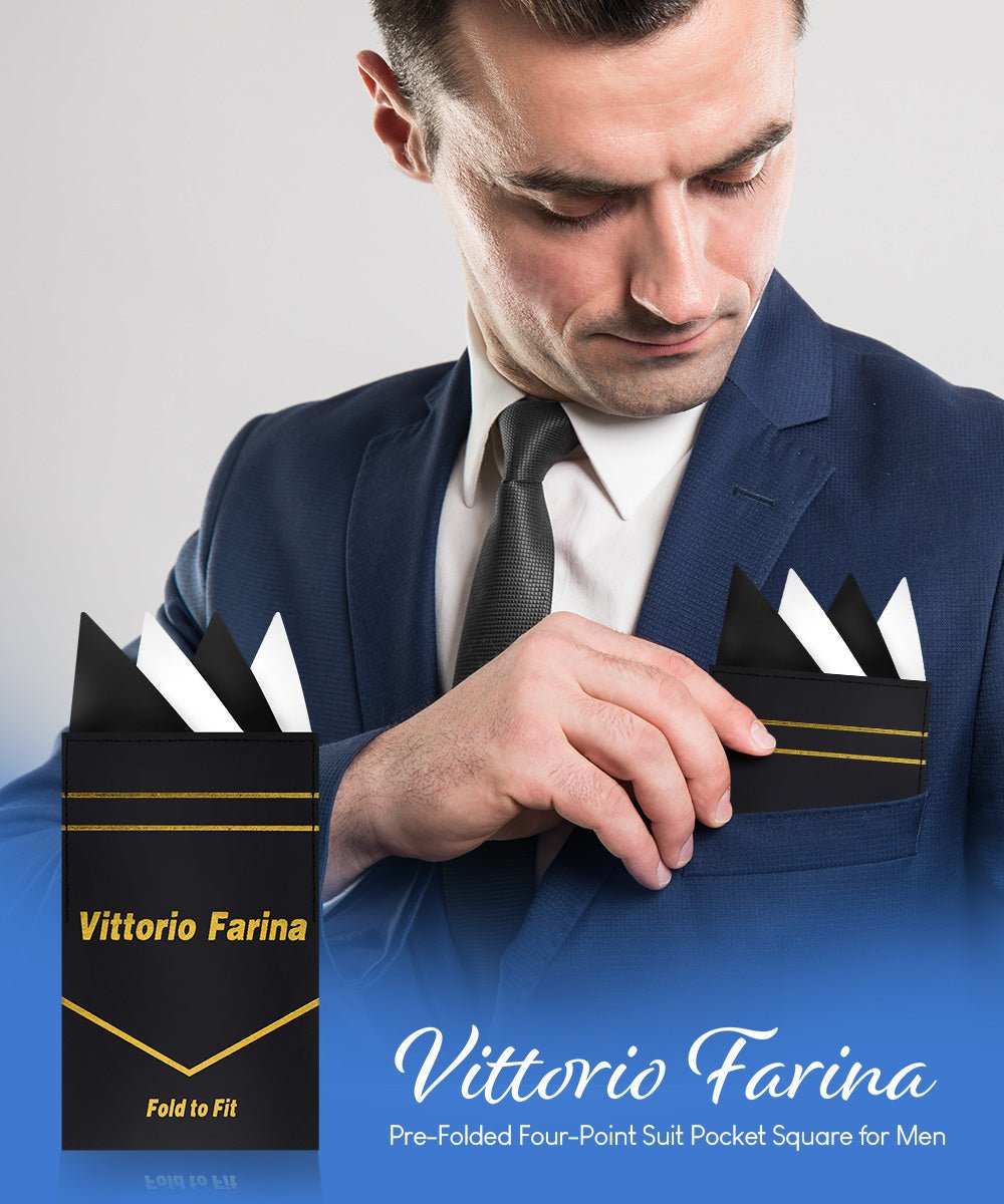 Vittorio Farina Pre - Folded Pocket Square (Two - Tone) - PS - PREFOLD_BLACK - WHITE - Classy Cufflinks