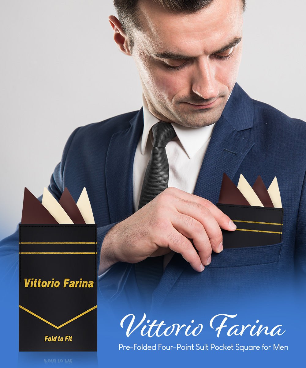 Vittorio Farina Pre - Folded Pocket Square (Two - Tone) - PS - PREFOLD_BROWN - IVORY - Classy Cufflinks