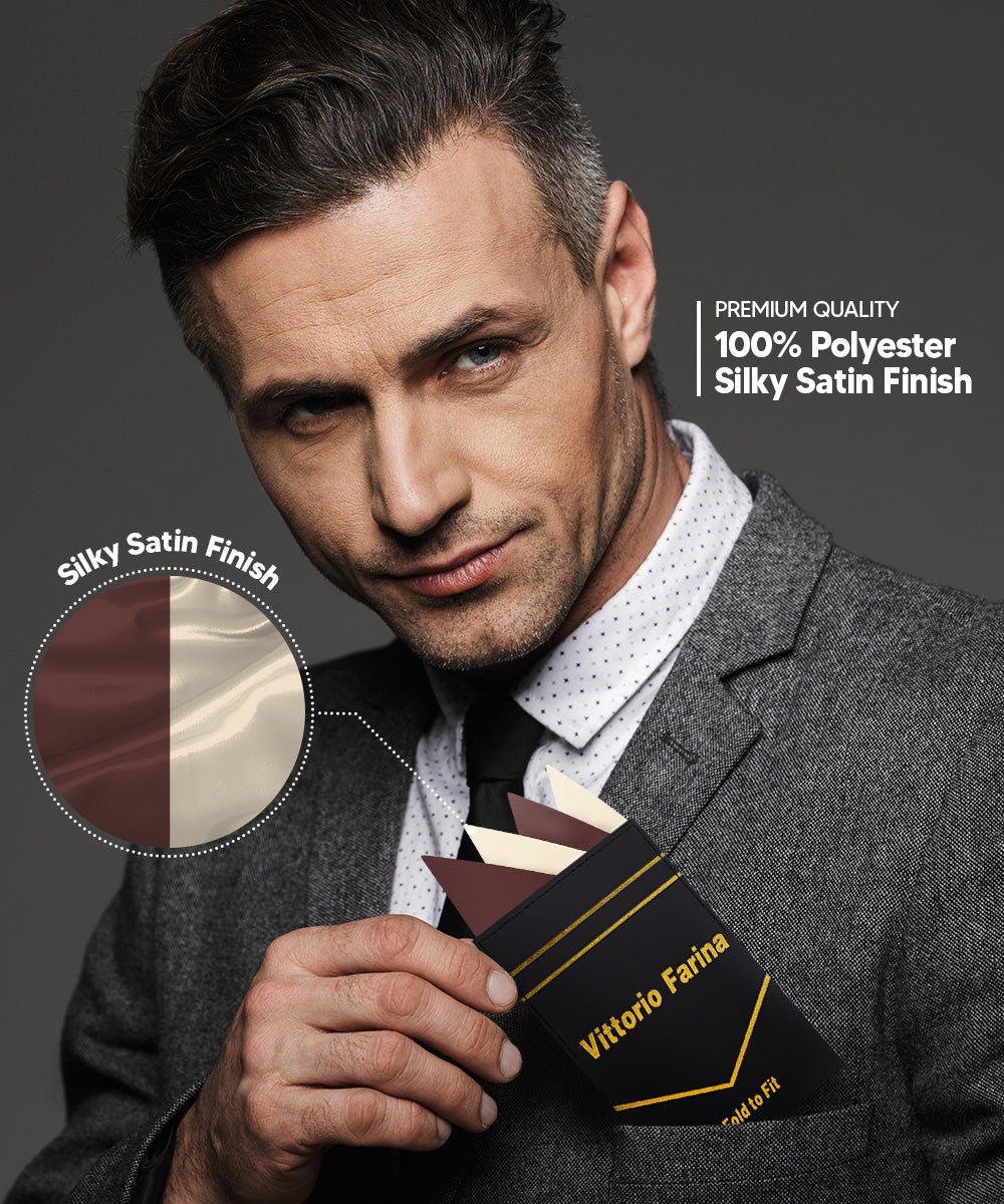 Vittorio Farina Pre - Folded Pocket Square (Two - Tone) - PS - PREFOLD_BROWN - IVORY - Classy Cufflinks